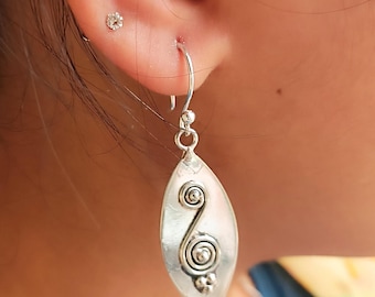 Handmade Sterling Silver Swirl Drop Earrings, Boho Dangle Jewelry