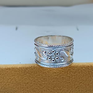 Thick Silver Stack Band Ring, Handmade Band Ring, Wide Band Ring New Flower Design Band Gift Ring, Wedding Jewelry, Christmas Gift For Her
