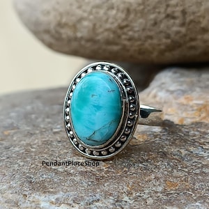 Natural Larimar Ring, Handmade Ring, 925 Sterling Silver Ring, Women Ring, Gemstone Ring, Silver Band Ring, Larimar Jewelry, Christmas Gift