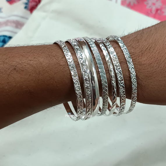 Sterling Silver Stacking Bangles - Set of 7 Semanario Bracelets - Etsy