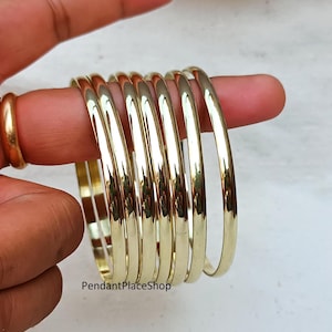 Handmade Solid Brass Bangle Set: Thin Stacking Bracelets, Set of 7