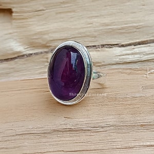 Amethist edelsteen bandring, 925 spreeuwzilver, handgemaakte ring, statementring, damesring, edelsteenring gratis verzending cadeau, voor haar ,,,