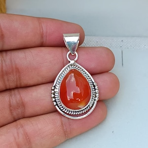 Carnelian Pendant , Sterling Silver Pendant , Red Gemstone Pendant , Gifts For Her , Silver Jewelry , Carnelian Jewelry , Handmade Pendant