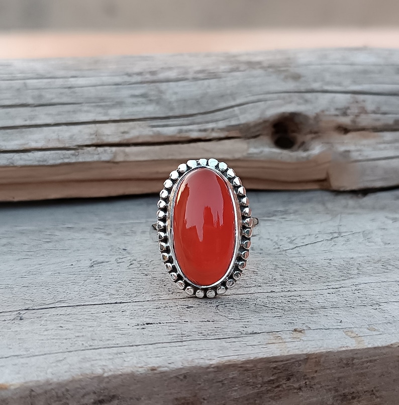 Natural Blue Chalcedony Ring, 925 Sterling Silver Ring, Handmade Ring, Designer Oval Gemstone Ring Statement Ring Gift For Her Ready to Ship Carnelian