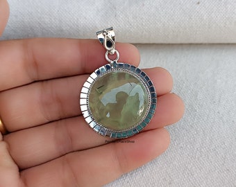 Pendentif en argent sterling avec pierre précieuse préhnite : bijoux pour femme
