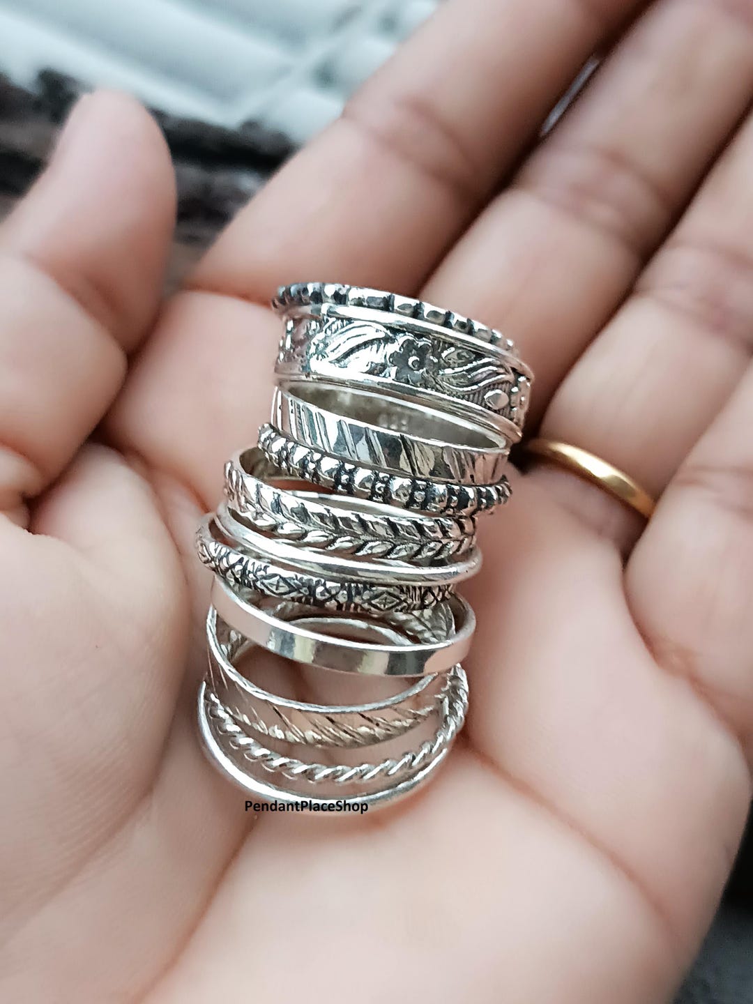 Sterling Silver Stacking Rings, Textured Midi Ring Set - Etsy