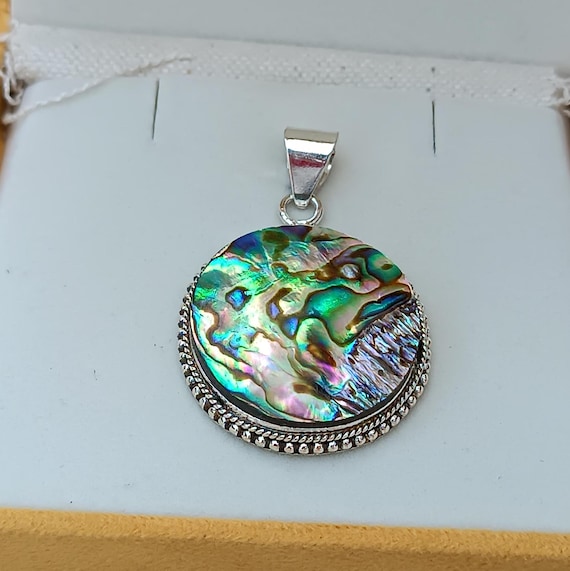 Ciondolo Artigianale In Conchiglia Abalone E Argento 925 &ndash; Fatto A Mano &ndash; Pietra Preziosa Naturale