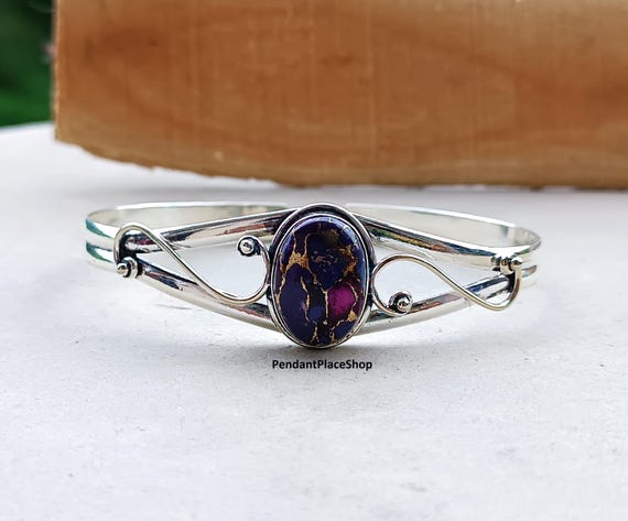 Purple Copper Turquoise Sterling Silver Bangle: Adjustable Cuff