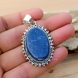 Handmade Oval Lapis Lazuli Pendant: 925 Sterling Silver