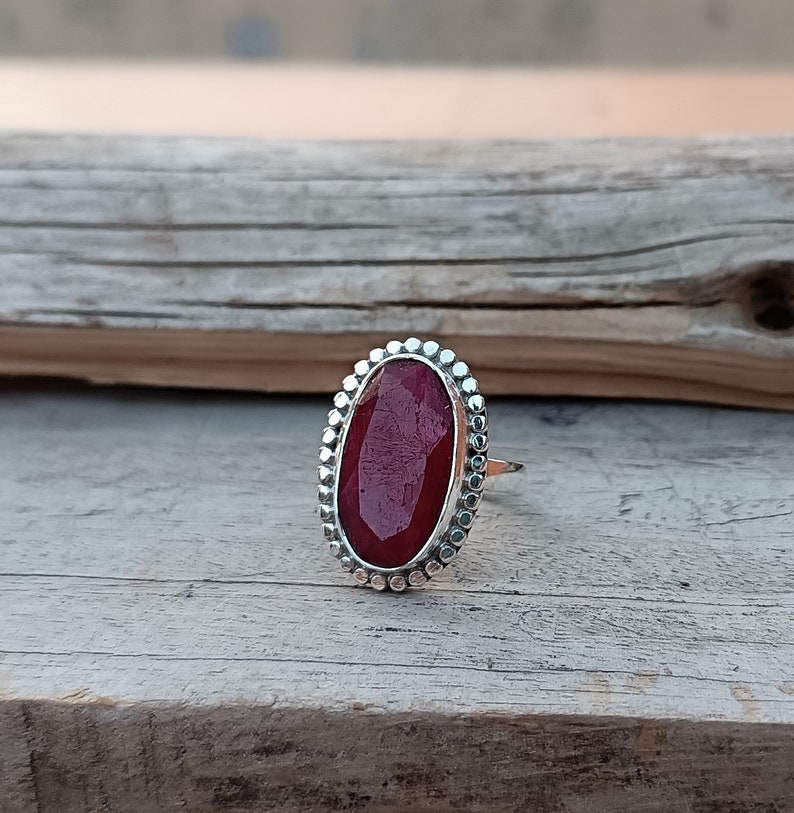 Natural Blue Chalcedony Ring, 925 Sterling Silver Ring, Handmade Ring, Designer Oval Gemstone Ring Statement Ring Gift For Her Ready to Ship Indian Ruby