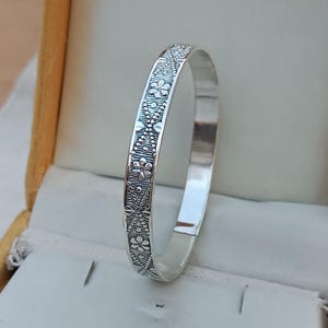 Handmade Sterling Silver Floral Bangle: Statement Wedding Jewelry