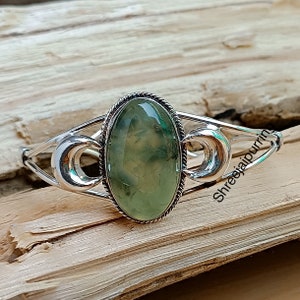 Prehnit Armreif 925 Sterling Silber Armreif Handgemachter Armreif Statement Ring Geschenk für Frauen Oval Prehnit Silber Armreif Gute Qualität