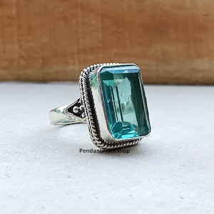 Aquamarine Gemstone Band Ring: 925 Sterling Silver Statement Jewelry