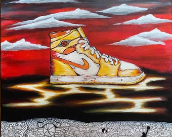 Air Jordan Dreamscape – Sneaker Pop Art Canvas, 30x30 Abstract Red Sky