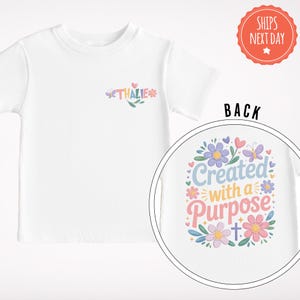 Personalized Christian Shirt For Kids - Christian Kids Girls Shirt - Created With A Purpose - Toddler Religious Tee - Bible Verse Shirt