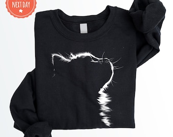 Cat Sweatshirt - Cat Silhouette - Cat Mom - Gift For Cat Owner - Cat Lover Crewneck - Cat Dad - Minimalist Cat Hoodie - Cat Parents Gift