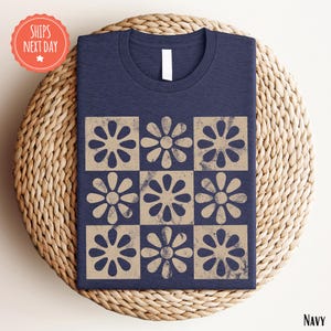 Checkered Flowers Shirt - Floral Checkered Tshirt - Retro Flowers Shirt - Cute Flowers Tshirt - Boho Floral TShirt - Women&#39;s Graphic Tee