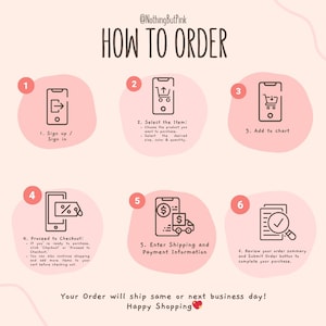 a pink poster with instructions on how to order