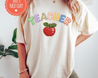 Teacher Apple Shirt, Comfort Colors First Day of School Tee, Retro Educator Gift