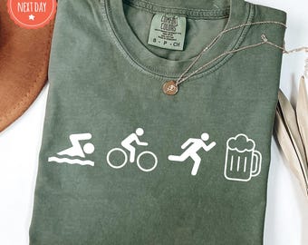 Triathlon Shirt - Swim Bike Run And Beer Tee - Funny Triathlon TShirt - Sports Lover - Beer Lover - Sarcastic Triathlon Tee - Swimming
