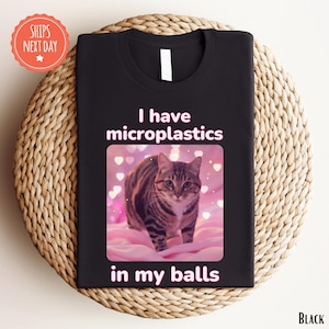 I Have Microplastics In My Balls Shirt - Funny Cat Meme Tshirt - Silly Cat Shirt - Ironic Cat Tee - Cat Memes Shirt - Cat Lover Gift