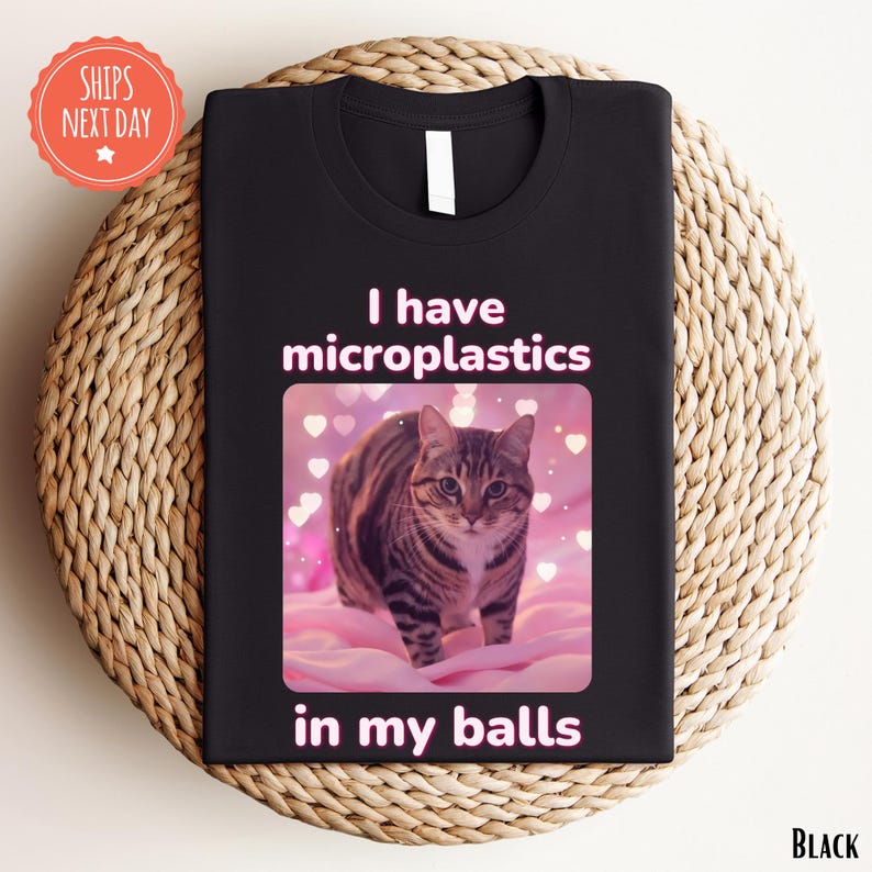 a black t - shirt with a picture of a cat on it