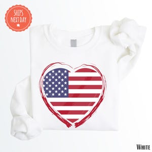 USA Flag Heart Sweatshirt - American Flag - Patriotic Crewneck - Independence Day - Women&#39;s Fourth Of July Sweater - USA Heart Flag Hoodie