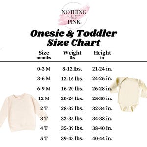 the size chart for a baby's onesie and toddler shirt