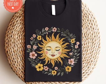 Boho Celestial Sun Graphic Shirt, Bohemian Hippie TShirt