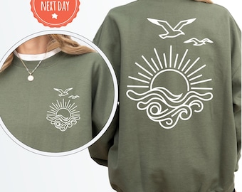 Beach Sweatshirt, Sun Ocean Crewneck, Boho Summer Graphic Hoodie