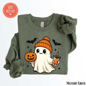 Halloween Ghost Sweatshirt - Womens Halloween Sweater - Cute Ghost Crewneck - Spooky Season - Cute Fall Hoodie - Gift For Halloween