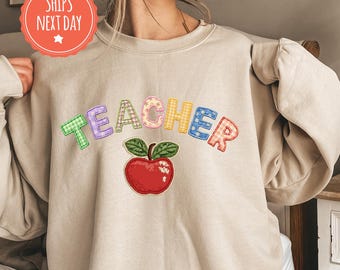 Teacher Apple Sweatshirt, First Day of School Crewneck, Retro Educator Gift