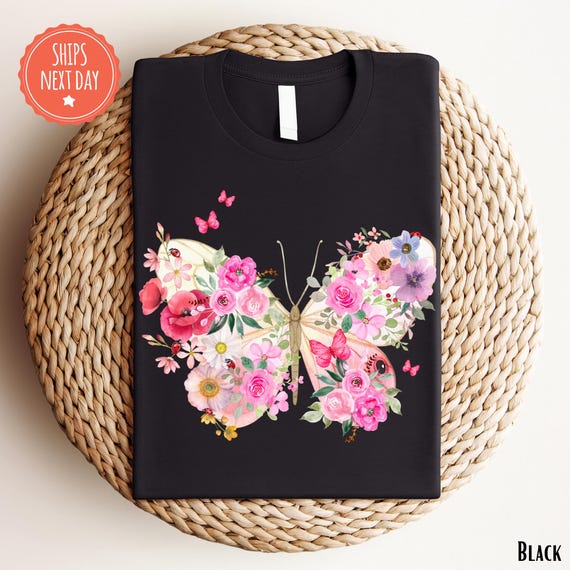 Floral Butterfly Shirt - Wildflowers Butterfly Tshirt - Butterfly Lover Shirt - Cute Butterfly Tee - Insect Lover Tshirt - Nature Lover