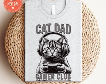 Gamer Cat Dad Shirt, Men's Funny Gaming Tshirt, Video Gamers Tee