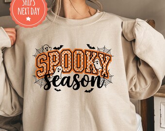 Spooky Season Sweatshirt, Comfort Colors Halloween Crewneck, Ghost Fall Pullover