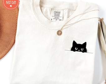 Camiseta de gato negro - Camiseta de mamá gata - Camiseta de gatito lindo - Camiseta de gatito - Camiseta de bolsillo de gato - Regalo para amantes de los gatos - Camiseta con gráfico de gato - Camiseta de mamá peluda