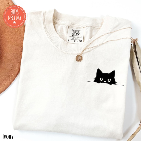 Black Cat Shirt - Cat Mom Shirt - Cute Kitty Shirt - Kitten Shirt - Cat Pocket TShirt - Cat Lover Gift - Cat Graphic Shirt  - Fur Mom Shirt