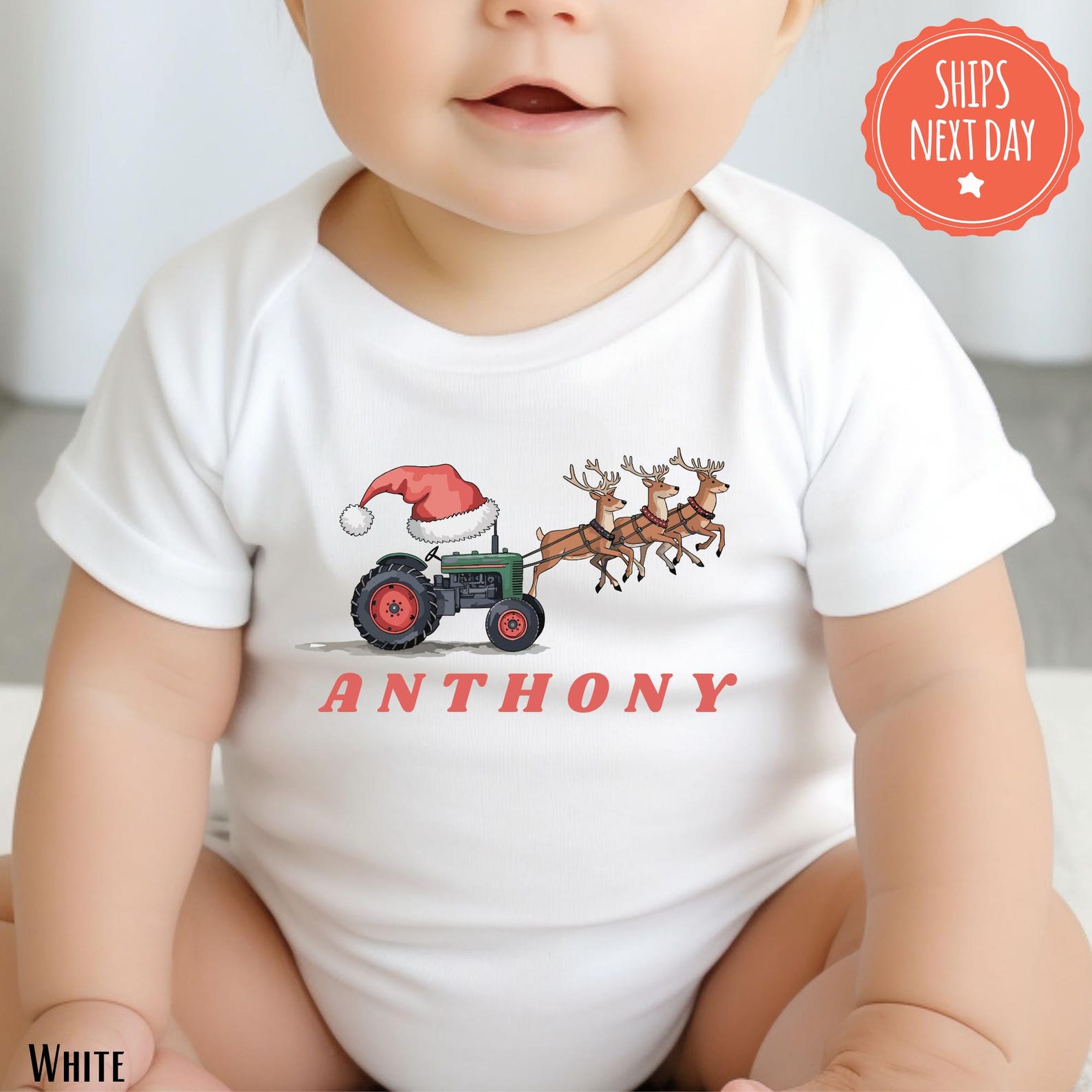 Christmas Holiday Kids Name Shirt Tractor Boy Reindeer Tee Custom
