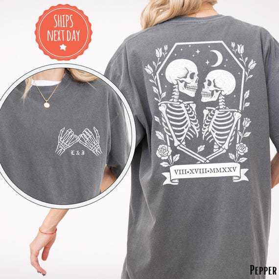 Gothic Bride And Groom Shirts - Matching Husband & Wife Tshirt - Newlywed Couples Shirts - Custom Couple Initial Name - Honeymoon Shirts