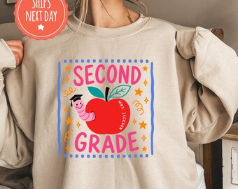 Custom Second Grade Teacher Sweatshirt, Personaized Back to School Crewneck