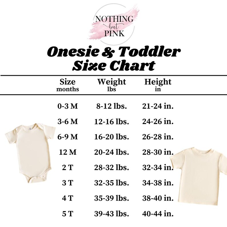 the size chart for a onesie and toddler shirt