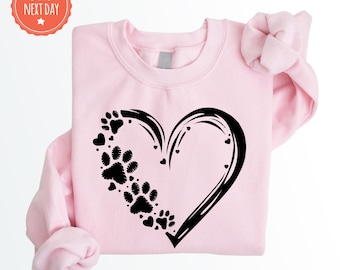 Paw Heart Sweatshirt - Dog Lover Gift - Dog Mom - Pet Lover Crewneck - Fur Lover Gift - Paw Love - Paw Print Heart Hoodie - Paw Crewneck