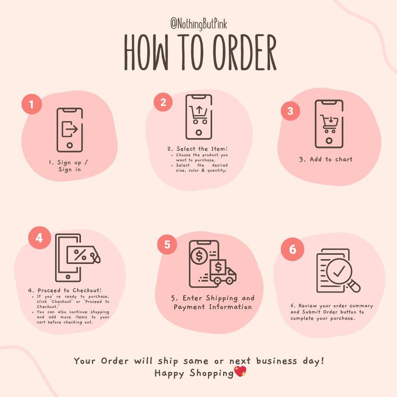 a pink poster with instructions on how to order