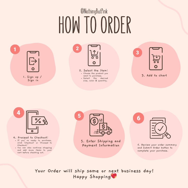 a pink poster with instructions on how to order