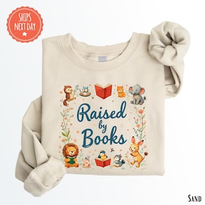 Raised By Books Sweatshirt - Teacher Reading Hoodie - Reading Lover - Little Retro Books - Golden Books - Vintage Books - Book Lover Gift