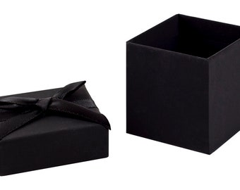 Black Earring Ring Jewellery Gift Box - with black ribbon bow & velvet topped foam insert