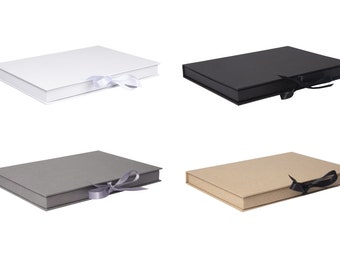 Book Style A5 Presentation Gift Boxes - 230 x 165 x 17mm - Kraft | White | Black | Grey - with ribbon tie