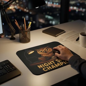 Custom Night Shift Champion Mouse Pad Funny Owl Desk Mat Gaming Coworker Office Gift