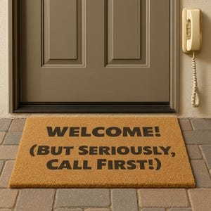 Welcome But Seriously Call First Doormat – Funny Quote Welcome Mat, Humorous Coir Entry Rug, Sarcastic Housewarming Gift