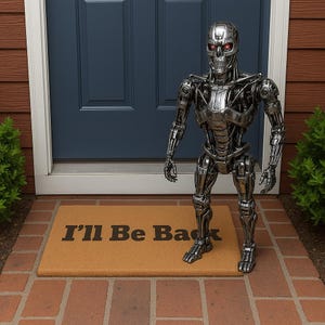 Doormat - I&#39;ll be Back Terminator Door Mat, Movie Quote Welcome Mat, Funny Home Decor, Unique Housewarming Gift, Science Fiction Fan